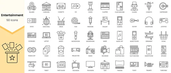 Simple Outline Set Entertainment Icons Linear Style Icons Pack Vector — Stock Vector