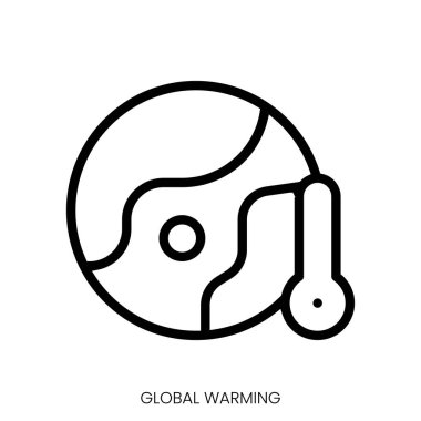Küresel ısınma ikonu. Çizgi Sanatı Biçimi Tasarımı Beyaz Arkaplanda İzole Edildi