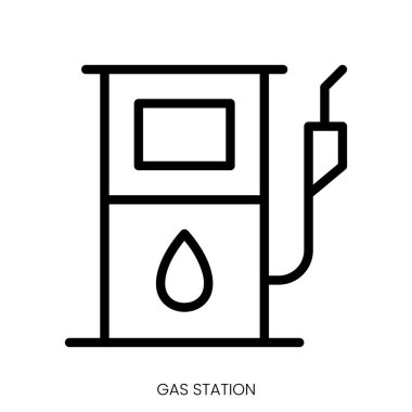 Benzin istasyonu ikonu. Çizgi Sanatı Biçimi Tasarımı Beyaz Arkaplanda İzole Edildi