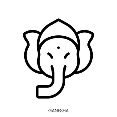 Ganesha ikonu. Çizgi Sanatı Biçimi Tasarımı Beyaz Arkaplanda İzole Edildi
