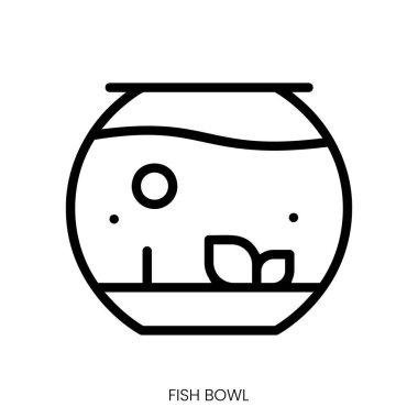 Akvaryum ikonu. Çizgi Sanatı Biçimi Tasarımı Beyaz Arkaplanda İzole Edildi