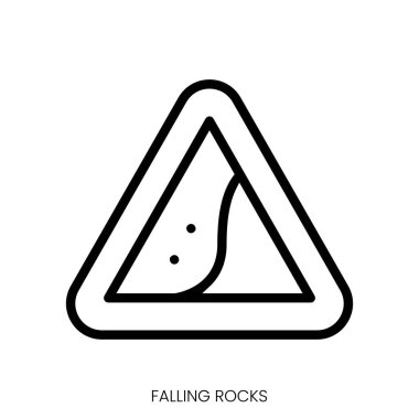 Düşen kayalar simgesi. Çizgi Sanatı Biçimi Tasarımı Beyaz Arkaplanda İzole Edildi