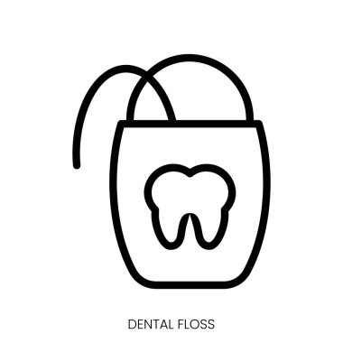 Diş ipi ikonu. Çizgi Sanatı Biçimi Tasarımı Beyaz Arkaplanda İzole Edildi