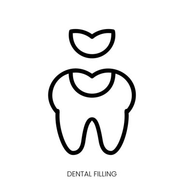 Diş dolgu simgesi. Çizgi Sanatı Biçimi Tasarımı Beyaz Arkaplanda İzole Edildi