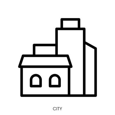 Şehir simgesi. Çizgi Sanatı Biçimi Tasarımı Beyaz Arkaplanda İzole Edildi