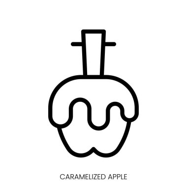 Karamelli elma ikonu. Çizgi Sanatı Biçimi Tasarımı Beyaz Arkaplanda İzole Edildi