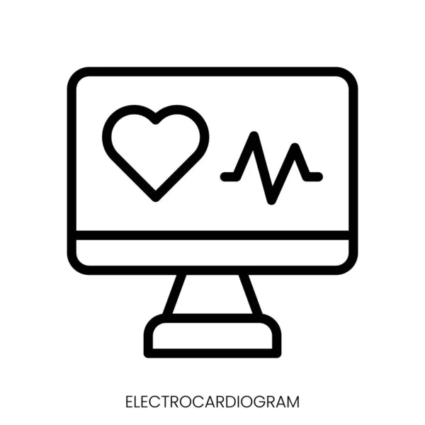 Ikona Elektrokardiogramu Design Stylu Čáry Izolované Bílém Pozadí — Stockový vektor