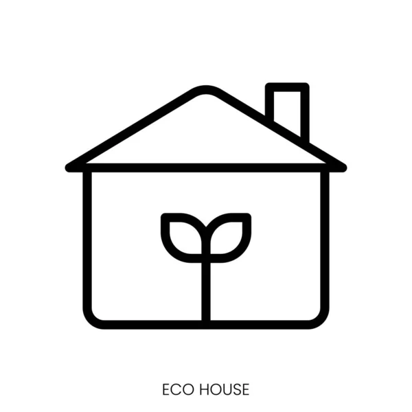 Icona Eco House Linea Art Style Design Isolato Sfondo Bianco — Vettoriale Stock