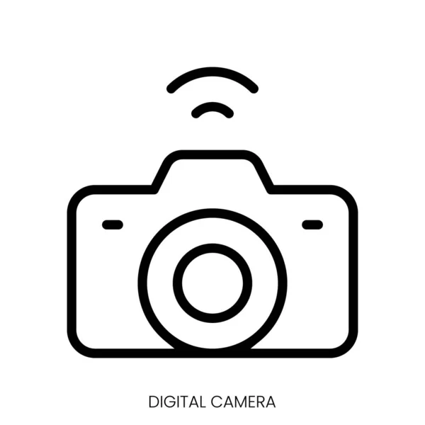 Digital Camera Icon Line Art Style Design Isolated White Background — Stock Vector