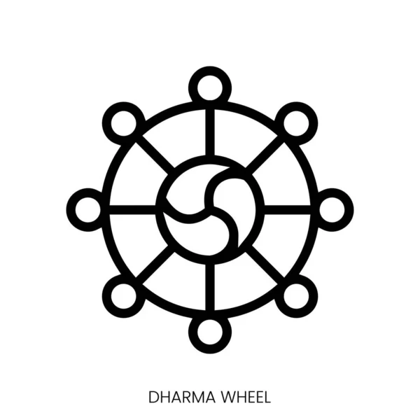 Dharma Tekerleği Simgesi Çizgi Sanatı Biçimi Tasarımı Beyaz Arkaplanda Zole — Stok Vektör