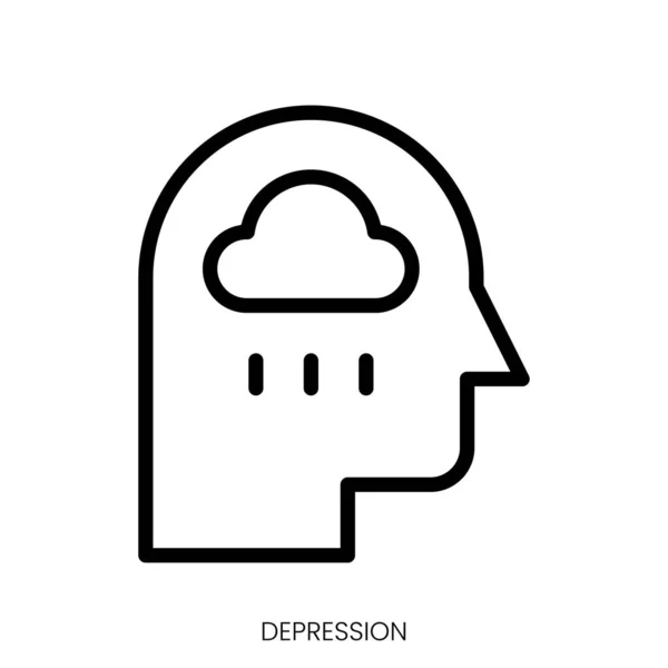 Depresszió Ikon Line Art Style Design Elszigetelt Fehér Háttér — Stock Vector