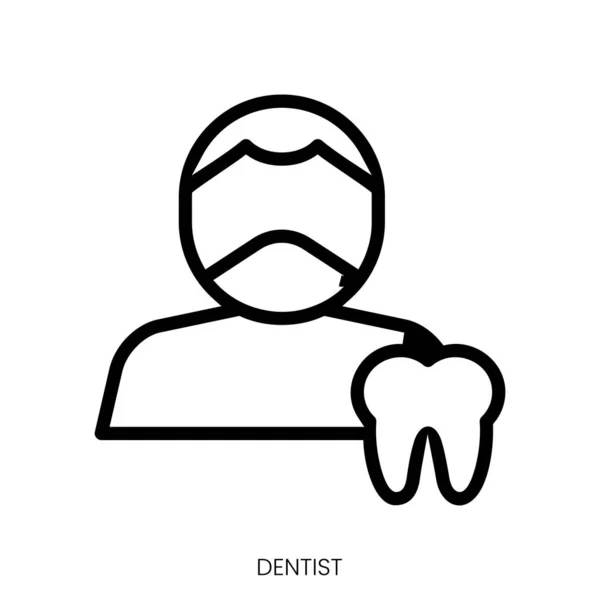 Ícone Dentista Design Estilo Arte Linha Isolado Fundo Branco — Vetor de Stock
