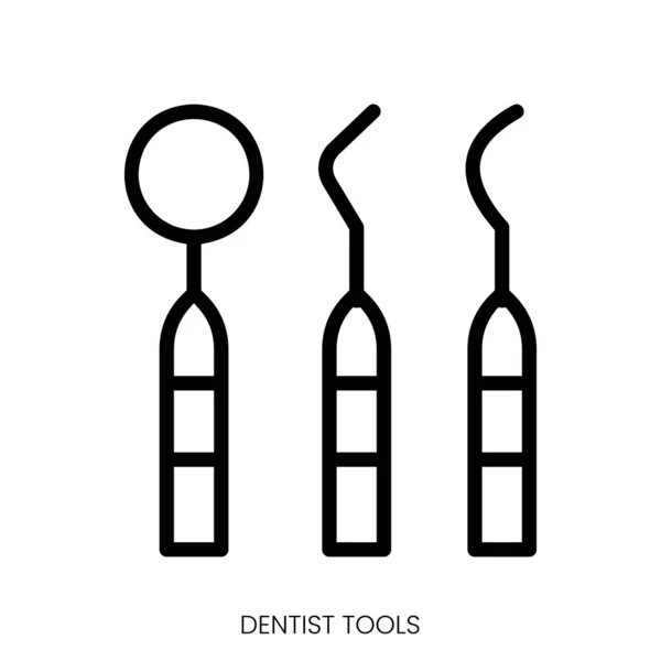 Dentist Tools Icon Line Art Style Design Isolated White Background — Stock Vector
