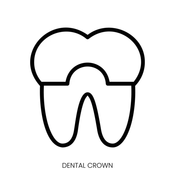 Значок Зубної Корони Лінії Мистецтва Стиль Дизайн Ізольовані Білому Тлі — стоковий вектор