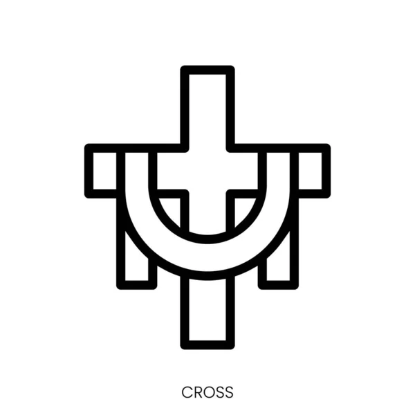 Крест Значок Арт Стиль Линии Дизайн Изолирован Белом Фоне — стоковый вектор