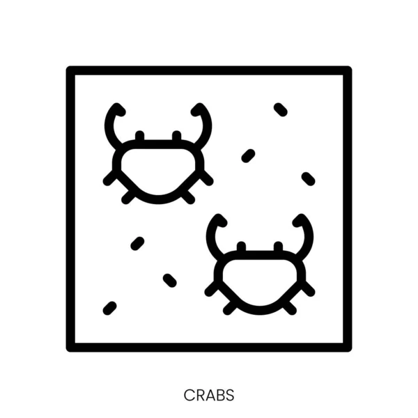 Ikona Krabów Linia Art Style Design Izolowane Białym Tle — Wektor stockowy