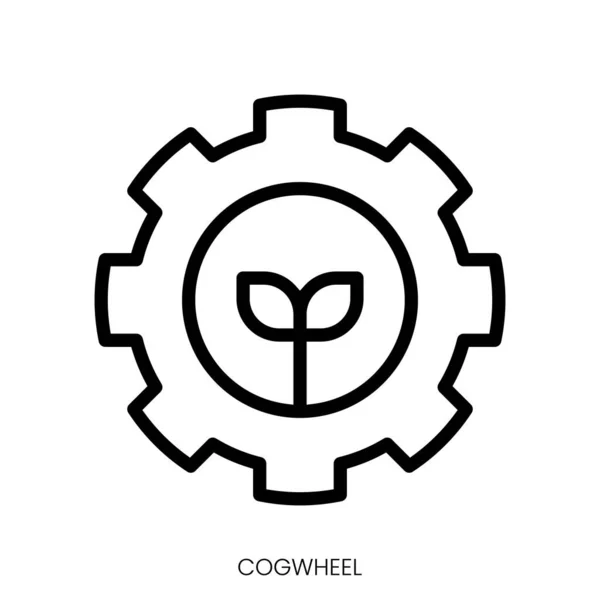 Cogwheel ikonu. Çizgi Sanatı Biçimi Tasarımı Beyaz Arkaplanda İzole Edildi