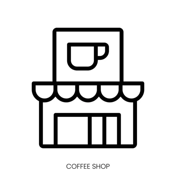 コーヒーショップのアイコン ホワイトバックグラウンドのラインアートスタイルデザイン — ストックベクタ