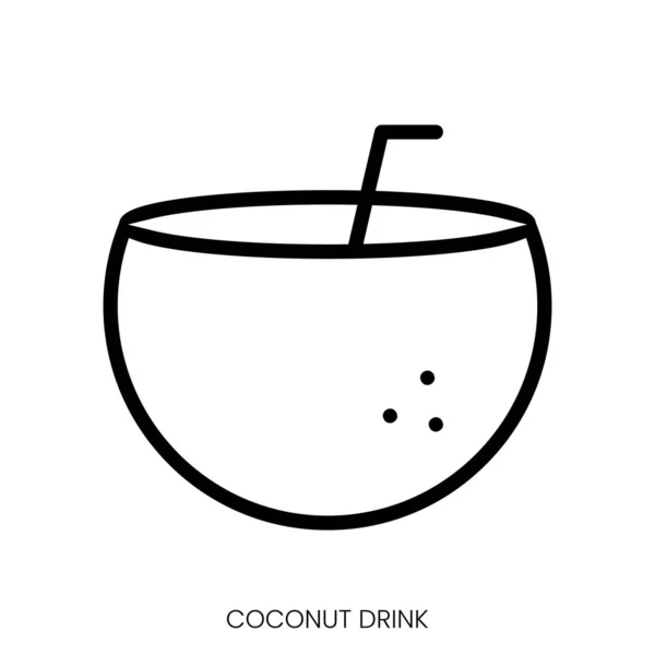 Kokosdrank Icoon Line Art Style Ontwerp Geïsoleerd Witte Achtergrond — Stockvector