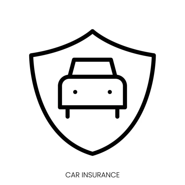 Icône Assurance Automobile Design Style Line Art Isolé Sur Fond — Image vectorielle