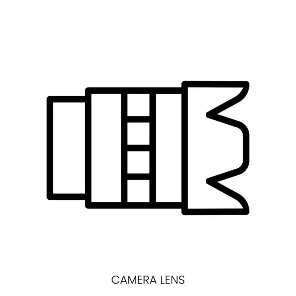 Значок Єктива Фотоапарата Лінії Мистецтва Стиль Дизайн Ізольовані Білому Тлі — стоковий вектор