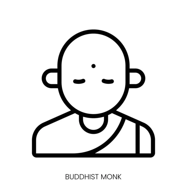 Buddhistische Mönchsikone Line Art Style Design Isoliert Auf Weißem Hintergrund — Stockvektor