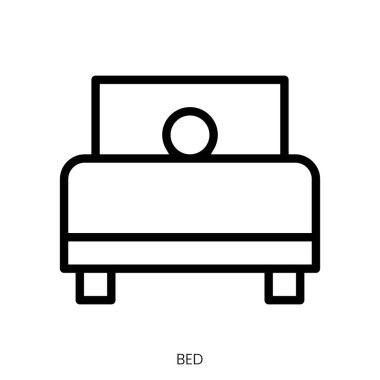 Yatak ikonu. Çizgi Sanatı Biçimi Tasarımı Beyaz Arkaplanda İzole Edildi