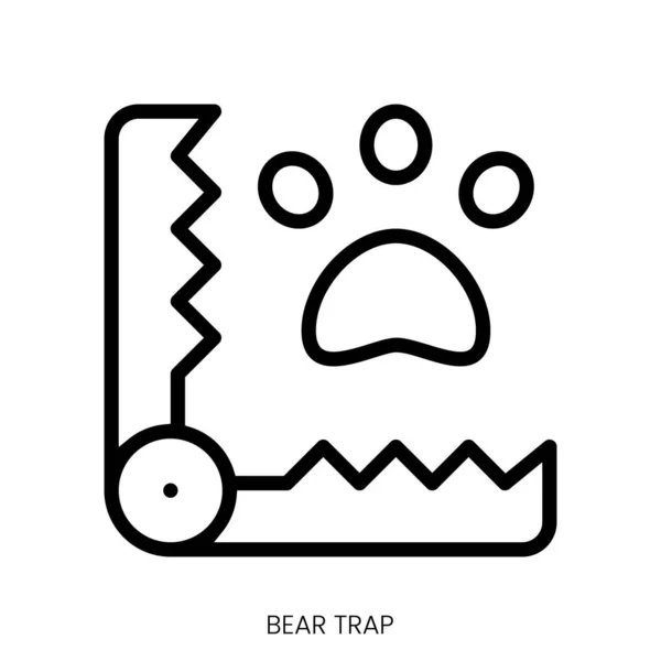 トラップアイコンをクマに ホワイトバックグラウンドのラインアートスタイルデザイン — ストックベクタ