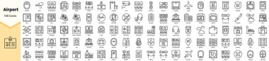 Havaalanı ikonları. Basit çizgi sanat simgeleri paketi. Vektör illüstrasyonu