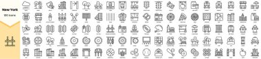 Bir dizi New York simgesi. Basit çizgi sanat simgeleri paketi. Vektör illüstrasyonu