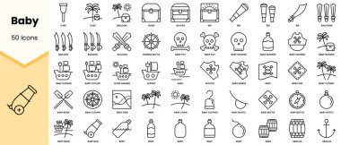 Bebek simgeleri seti. Basit çizgi sanat simgeleri paketi. Vektör illüstrasyonu