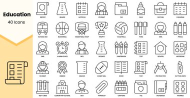 Set of education icons. Simple line art style icons pack. Vector illustration