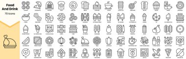 Yiyecek ve içecek ikonları. Basit çizgi sanat simgeleri paketi. Vektör illüstrasyonu