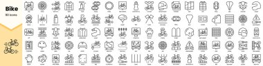 Bisiklet ikonları. Basit çizgi sanat simgeleri paketi. Vektör illüstrasyonu
