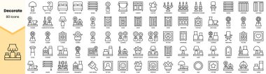 Dekorasyon ikonları. Basit çizgi sanat simgeleri paketi. Vektör illüstrasyonu