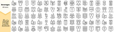 İçecek Simgeleri seti. Basit çizgi sanat simgeleri paketi. Vektör illüstrasyonu