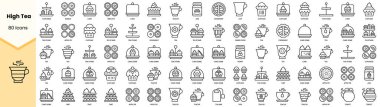 Bir çay ikonu seti. Basit çizgi sanat simgeleri paketi. Vektör illüstrasyonu