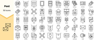 Posta simgeleri. Basit çizgi sanat simgeleri paketi. Vektör illüstrasyonu