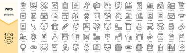 Evcil hayvan ikonları. Basit çizgi sanat simgeleri paketi. Vektör illüstrasyonu