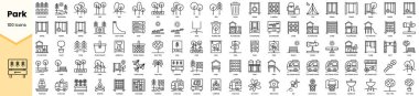 Bir grup park ikonu. Basit çizgi sanat simgeleri paketi. Vektör illüstrasyonu