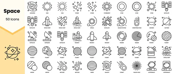 Set of space icons. Simple line art style icons pack. Vector illustration