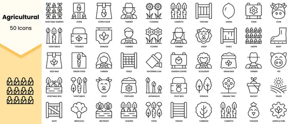Bir dizi tarımsal ikon. Basit çizgi sanat simgeleri paketi. Vektör illüstrasyonu