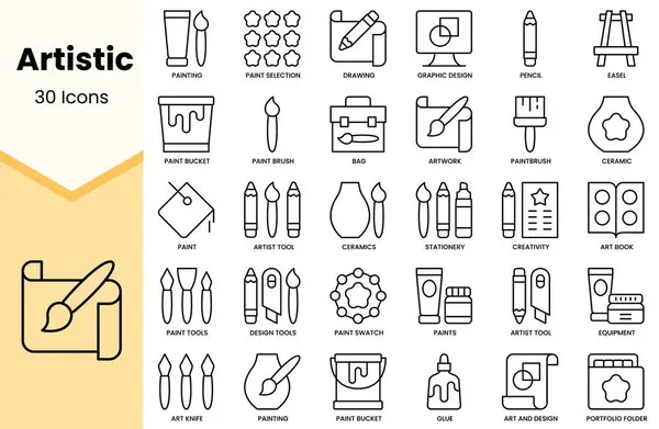 stock vector Set of artistic icons. Simple line art style icons pack. Vector illustration