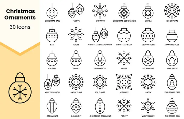 Noel süsleri ikonları seti. Basit çizgi sanat simgeleri paketi. Vektör illüstrasyonu