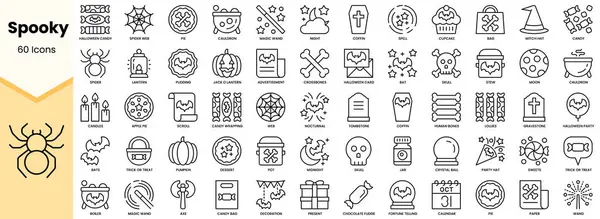 Ürkütücü ikonlar. Basit çizgi sanat simgeleri paketi. Vektör illüstrasyonu