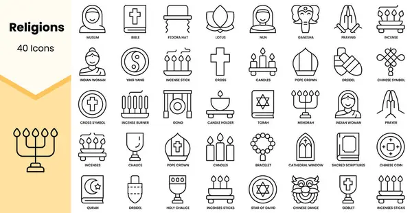 Dinlerin simgeleri. Basit çizgi sanat simgeleri paketi. Vektör illüstrasyonu