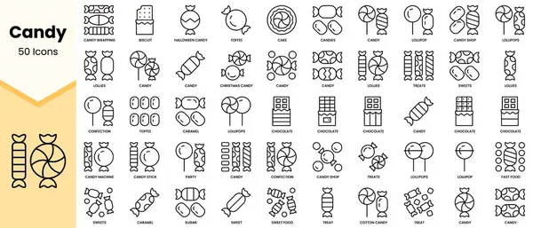 Bir grup şeker ikonu. Basit çizgi sanat simgeleri paketi. Vektör illüstrasyonu