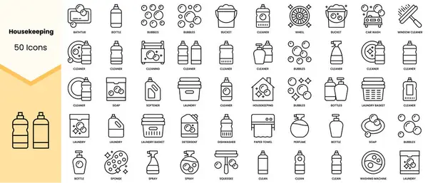 Oda Bakımı Simgeleri. Basit çizgi sanat simgeleri paketi. Vektör illüstrasyonu