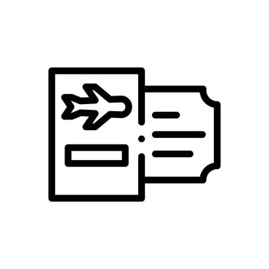 Uçak bileti ikonu. Beyaz Arkaplanda İnce Doğrusal Tasarım