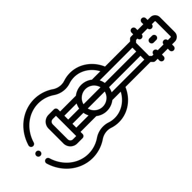 Akustik gitar ikonu. Beyaz Arkaplanda İnce Doğrusal Tasarım